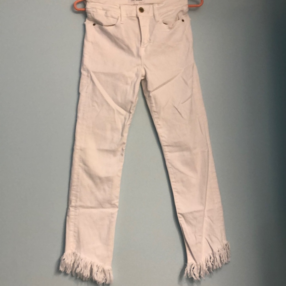 Frame Denim White Fringed Straight Jeans